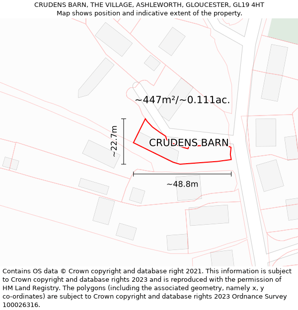 CRUDENS BARN, THE VILLAGE, ASHLEWORTH, GLOUCESTER, GL19 4HT: Plot and title map