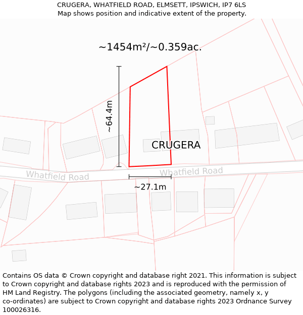 CRUGERA, WHATFIELD ROAD, ELMSETT, IPSWICH, IP7 6LS: Plot and title map