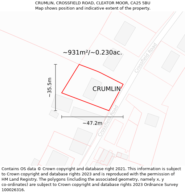 CRUMLIN, CROSSFIELD ROAD, CLEATOR MOOR, CA25 5BU: Plot and title map