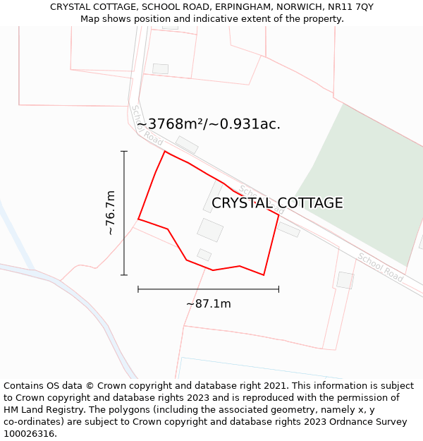 CRYSTAL COTTAGE, SCHOOL ROAD, ERPINGHAM, NORWICH, NR11 7QY: Plot and title map