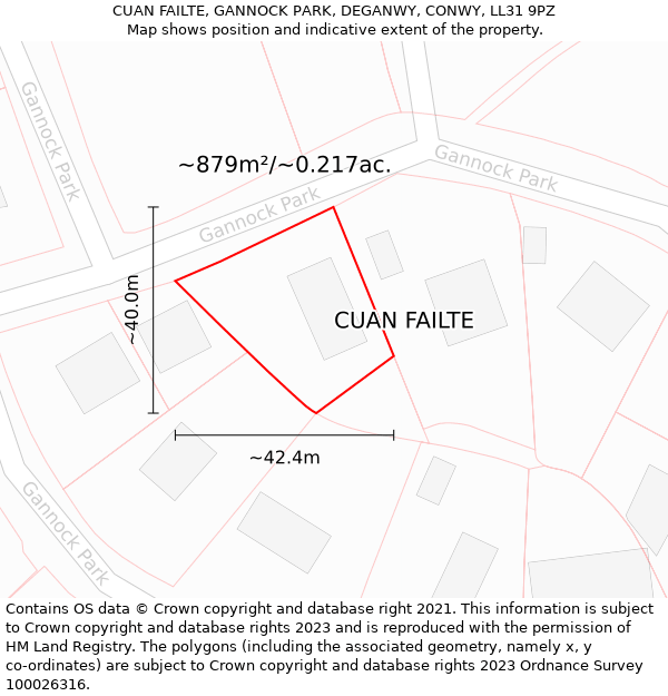 CUAN FAILTE, GANNOCK PARK, DEGANWY, CONWY, LL31 9PZ: Plot and title map