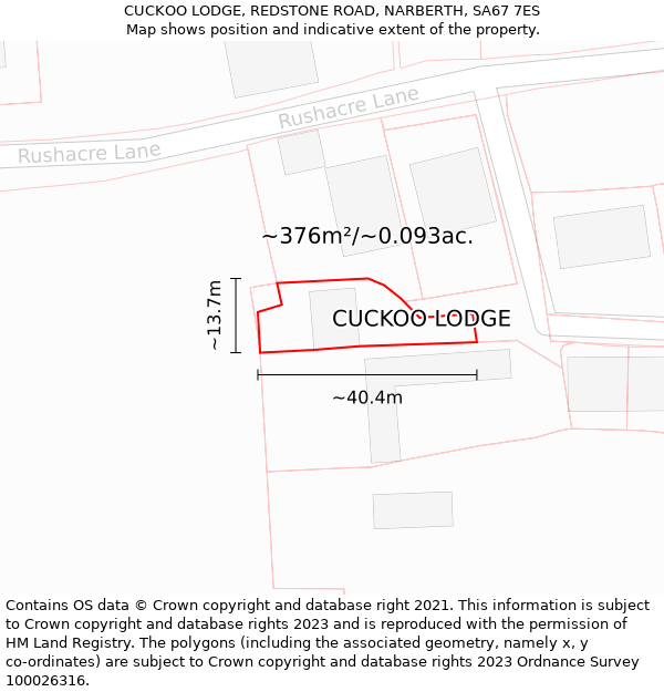 CUCKOO LODGE, REDSTONE ROAD, NARBERTH, SA67 7ES: Plot and title map