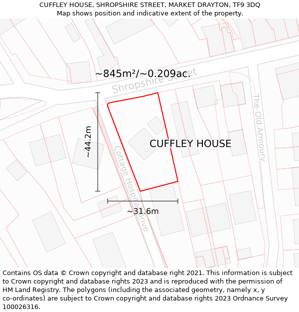 CUFFLEY HOUSE, SHROPSHIRE STREET, MARKET DRAYTON, TF9 3DQ: Plot and title map