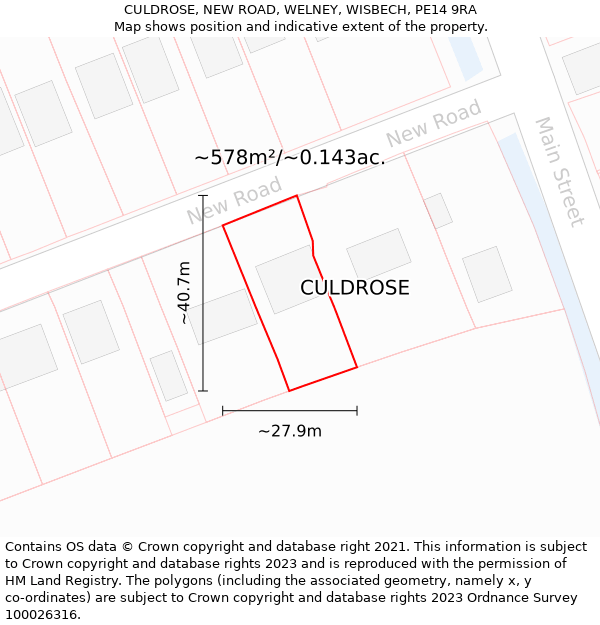 CULDROSE, NEW ROAD, WELNEY, WISBECH, PE14 9RA: Plot and title map