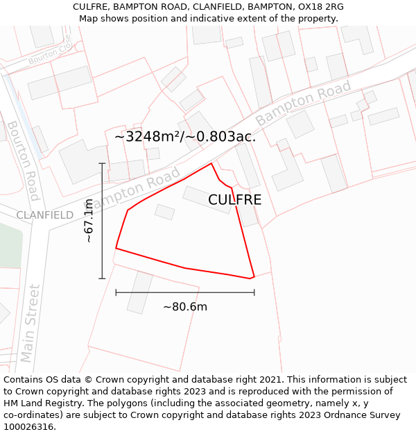 CULFRE, BAMPTON ROAD, CLANFIELD, BAMPTON, OX18 2RG: Plot and title map