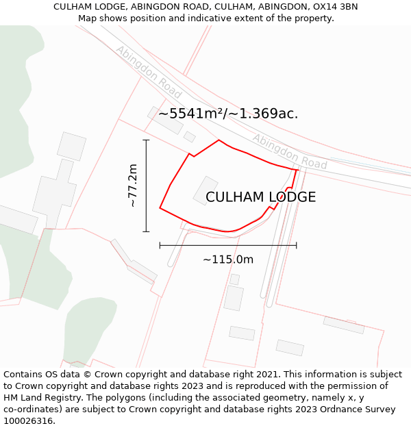CULHAM LODGE, ABINGDON ROAD, CULHAM, ABINGDON, OX14 3BN: Plot and title map