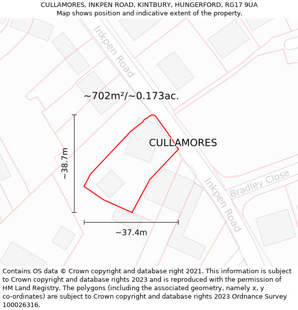 CULLAMORES, INKPEN ROAD, KINTBURY, HUNGERFORD, RG17 9UA: Plot and title map