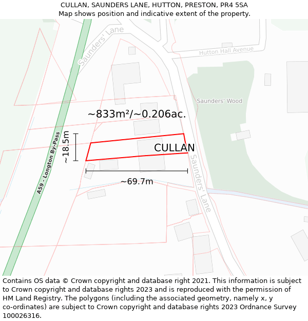 CULLAN, SAUNDERS LANE, HUTTON, PRESTON, PR4 5SA: Plot and title map