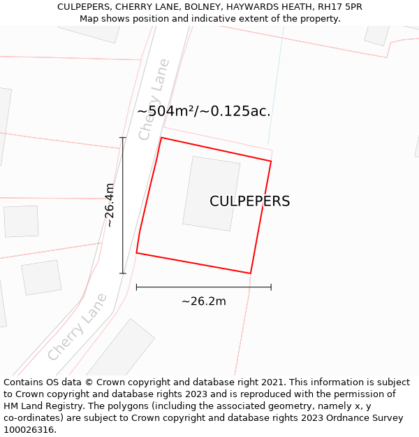 CULPEPERS, CHERRY LANE, BOLNEY, HAYWARDS HEATH, RH17 5PR: Plot and title map