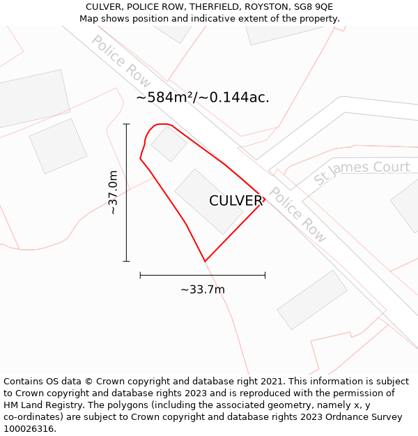 CULVER, POLICE ROW, THERFIELD, ROYSTON, SG8 9QE: Plot and title map