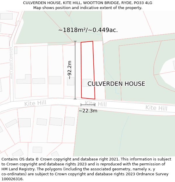 CULVERDEN HOUSE, KITE HILL, WOOTTON BRIDGE, RYDE, PO33 4LG: Plot and title map