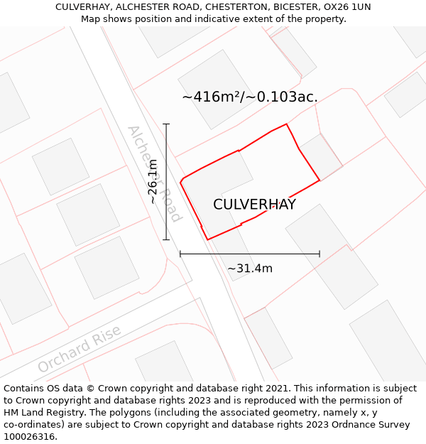 CULVERHAY, ALCHESTER ROAD, CHESTERTON, BICESTER, OX26 1UN: Plot and title map