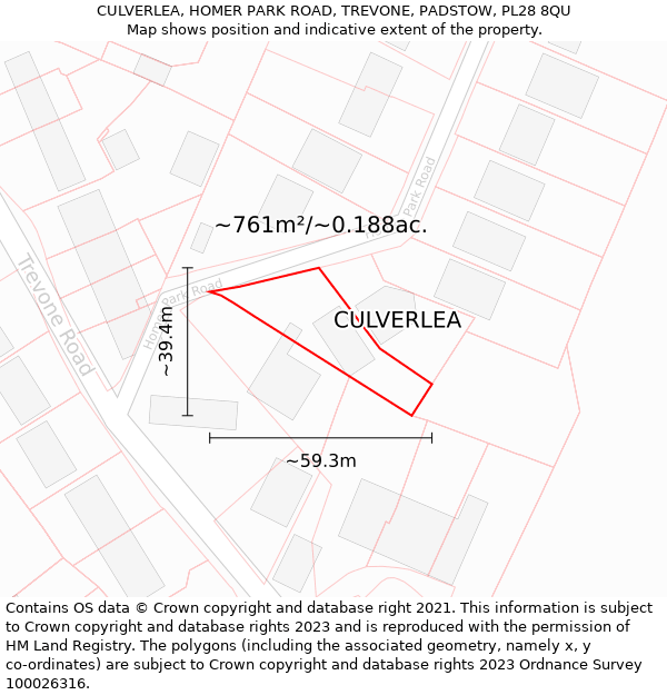 CULVERLEA, HOMER PARK ROAD, TREVONE, PADSTOW, PL28 8QU: Plot and title map