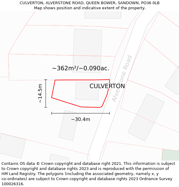 CULVERTON, ALVERSTONE ROAD, QUEEN BOWER, SANDOWN, PO36 0LB: Plot and title map