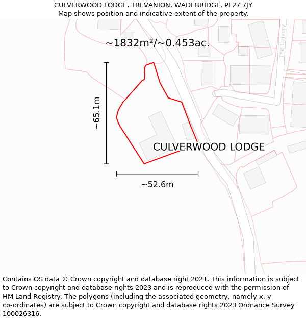 CULVERWOOD LODGE, TREVANION, WADEBRIDGE, PL27 7JY: Plot and title map
