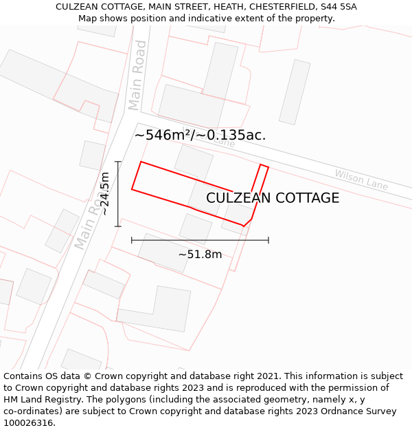 CULZEAN COTTAGE, MAIN STREET, HEATH, CHESTERFIELD, S44 5SA: Plot and title map