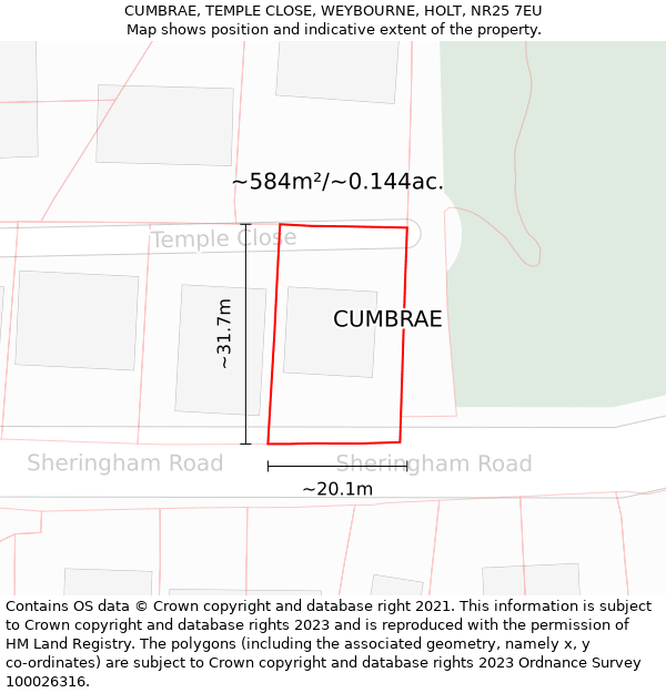 CUMBRAE, TEMPLE CLOSE, WEYBOURNE, HOLT, NR25 7EU: Plot and title map