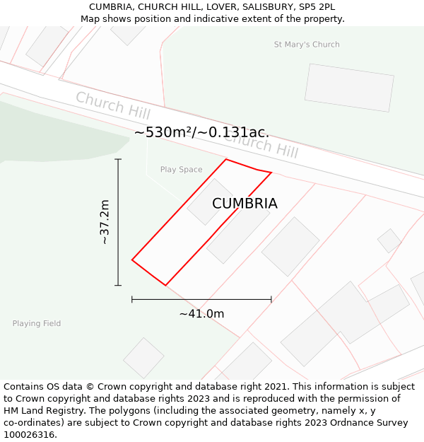 CUMBRIA, CHURCH HILL, LOVER, SALISBURY, SP5 2PL: Plot and title map