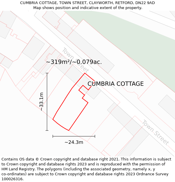 CUMBRIA COTTAGE, TOWN STREET, CLAYWORTH, RETFORD, DN22 9AD: Plot and title map