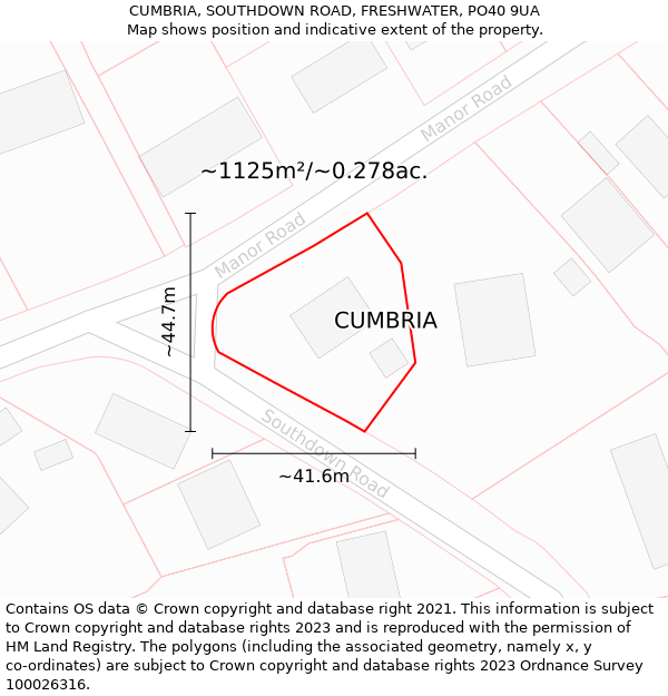 CUMBRIA, SOUTHDOWN ROAD, FRESHWATER, PO40 9UA: Plot and title map