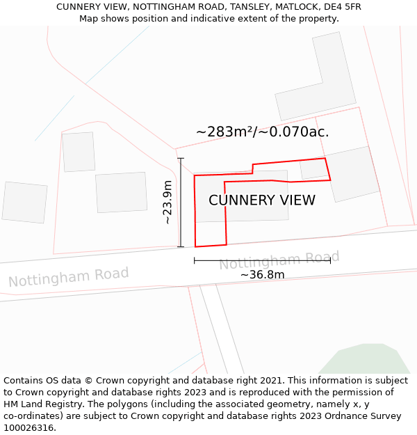 CUNNERY VIEW, NOTTINGHAM ROAD, TANSLEY, MATLOCK, DE4 5FR: Plot and title map