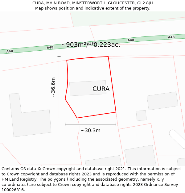 CURA, MAIN ROAD, MINSTERWORTH, GLOUCESTER, GL2 8JH: Plot and title map