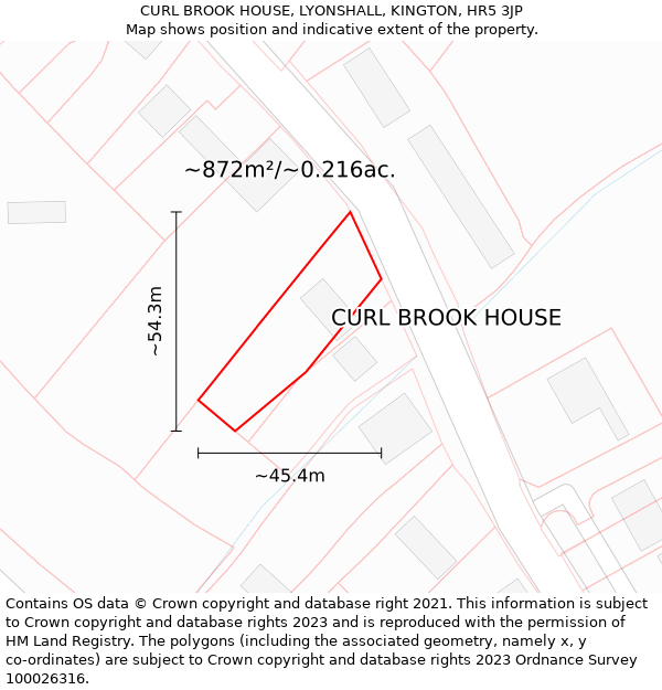 CURL BROOK HOUSE, LYONSHALL, KINGTON, HR5 3JP: Plot and title map