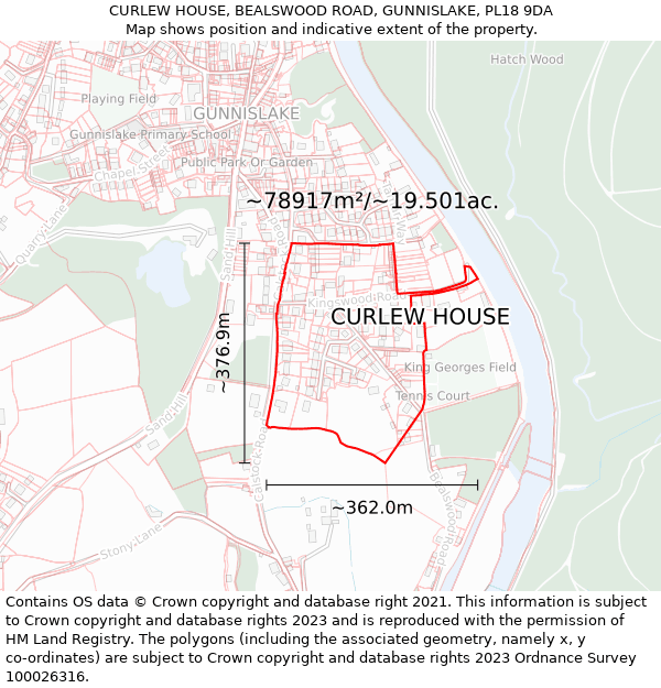 CURLEW HOUSE, BEALSWOOD ROAD, GUNNISLAKE, PL18 9DA: Plot and title map
