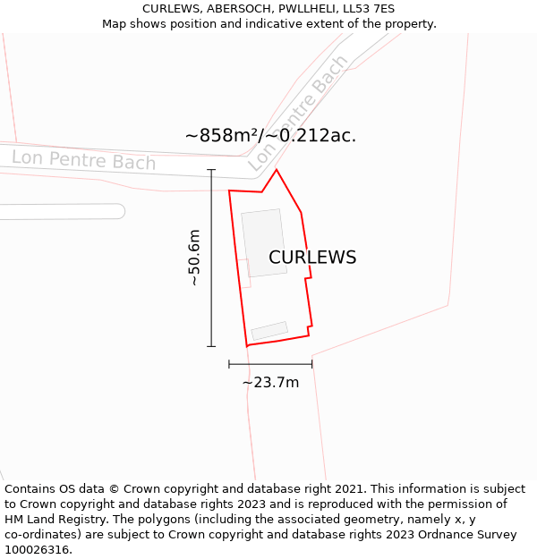 CURLEWS, ABERSOCH, PWLLHELI, LL53 7ES: Plot and title map