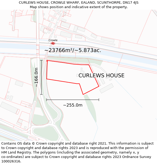 CURLEWS HOUSE, CROWLE WHARF, EALAND, SCUNTHORPE, DN17 4JS: Plot and title map