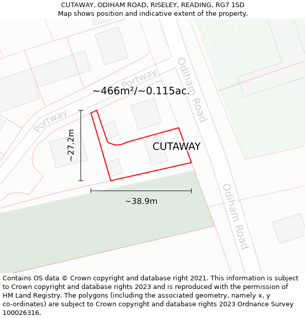 CUTAWAY, ODIHAM ROAD, RISELEY, READING, RG7 1SD: Plot and title map