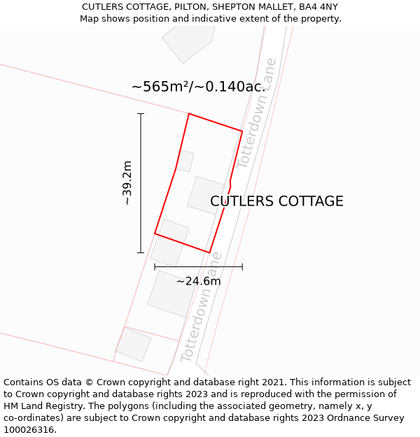 CUTLERS COTTAGE, PILTON, SHEPTON MALLET, BA4 4NY: Plot and title map