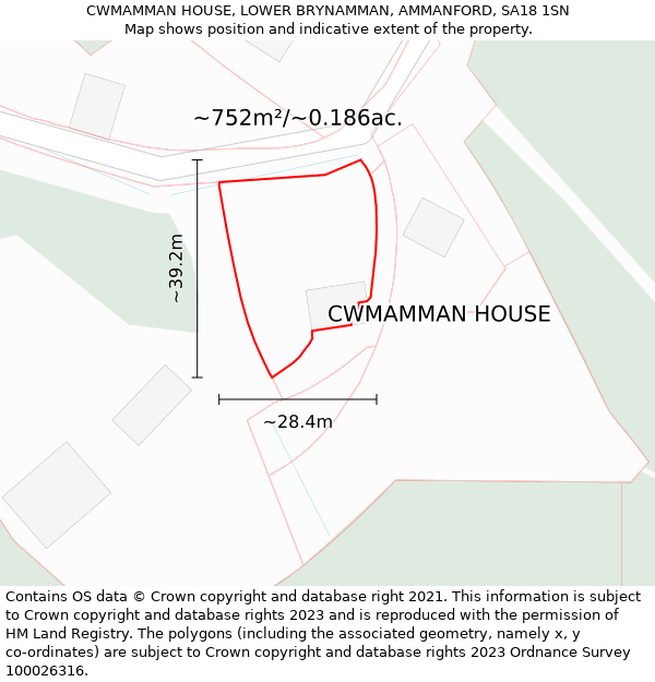 CWMAMMAN HOUSE, LOWER BRYNAMMAN, AMMANFORD, SA18 1SN: Plot and title map