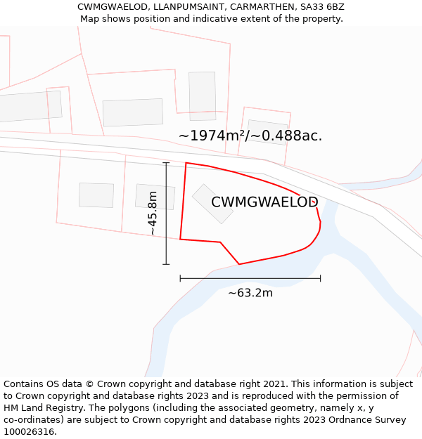 CWMGWAELOD, LLANPUMSAINT, CARMARTHEN, SA33 6BZ: Plot and title map