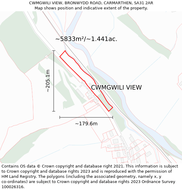 CWMGWILI VIEW, BRONWYDD ROAD, CARMARTHEN, SA31 2AR: Plot and title map
