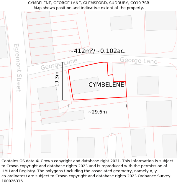 CYMBELENE, GEORGE LANE, GLEMSFORD, SUDBURY, CO10 7SB: Plot and title map