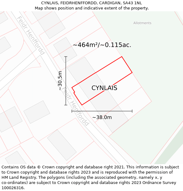 CYNLAIS, FEIDRHENFFORDD, CARDIGAN, SA43 1NL: Plot and title map