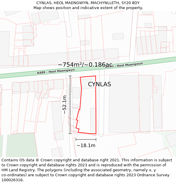 CYNLAS, HEOL MAENGWYN, MACHYNLLETH, SY20 8DY: Plot and title map