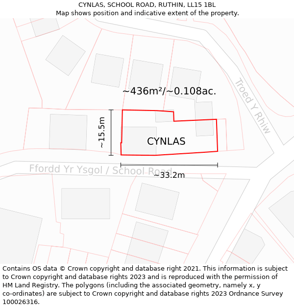 CYNLAS, SCHOOL ROAD, RUTHIN, LL15 1BL: Plot and title map