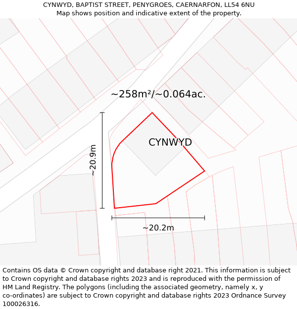 CYNWYD, BAPTIST STREET, PENYGROES, CAERNARFON, LL54 6NU: Plot and title map