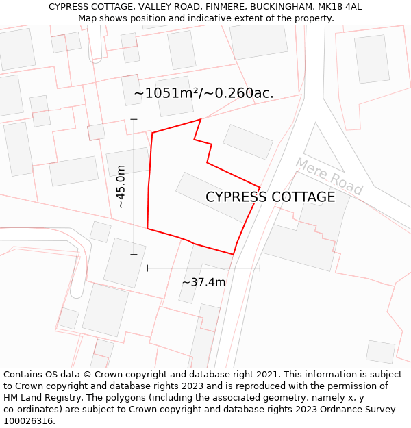 CYPRESS COTTAGE, VALLEY ROAD, FINMERE, BUCKINGHAM, MK18 4AL: Plot and title map