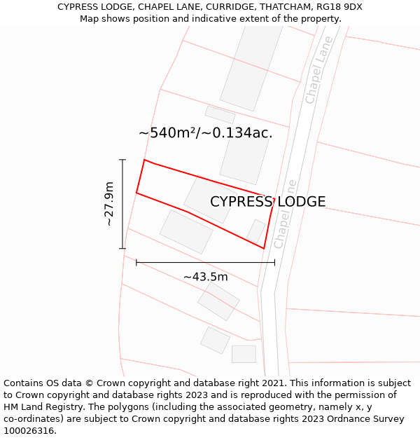 CYPRESS LODGE, CHAPEL LANE, CURRIDGE, THATCHAM, RG18 9DX: Plot and title map