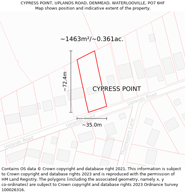 CYPRESS POINT, UPLANDS ROAD, DENMEAD, WATERLOOVILLE, PO7 6HF: Plot and title map