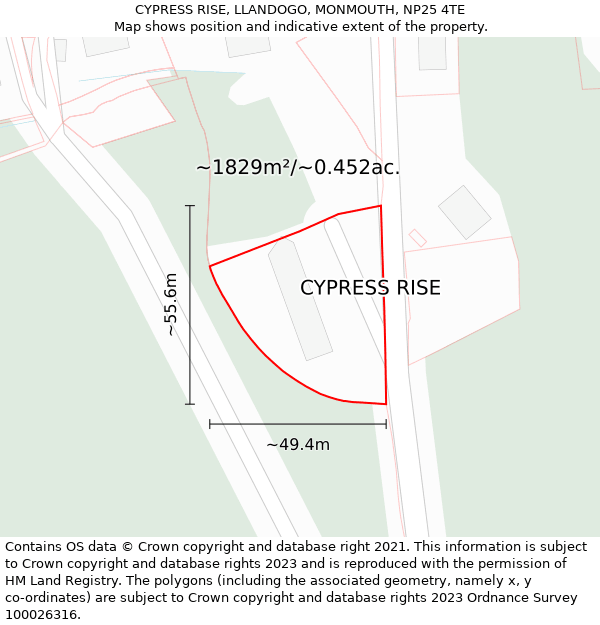 CYPRESS RISE, LLANDOGO, MONMOUTH, NP25 4TE: Plot and title map