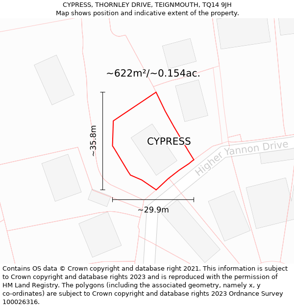 CYPRESS, THORNLEY DRIVE, TEIGNMOUTH, TQ14 9JH: Plot and title map