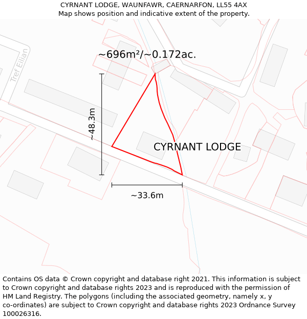 CYRNANT LODGE, WAUNFAWR, CAERNARFON, LL55 4AX: Plot and title map