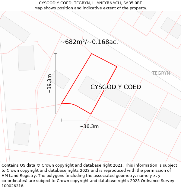 CYSGOD Y COED, TEGRYN, LLANFYRNACH, SA35 0BE: Plot and title map