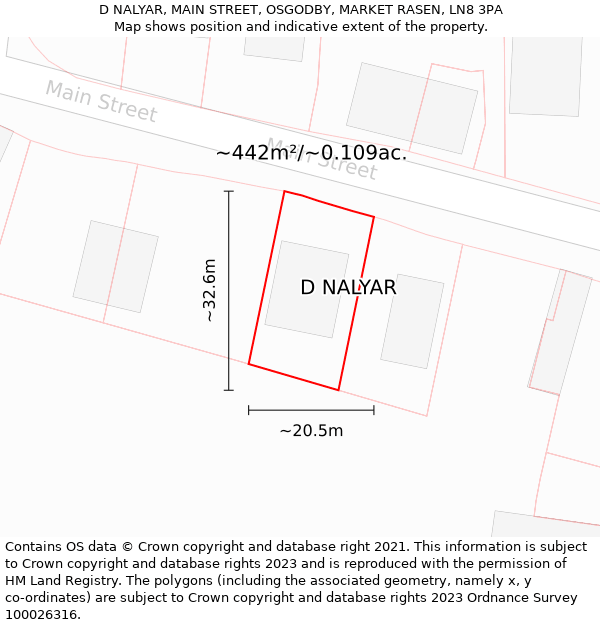 D NALYAR, MAIN STREET, OSGODBY, MARKET RASEN, LN8 3PA: Plot and title map