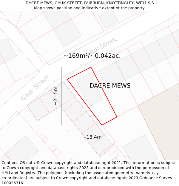 DACRE MEWS, GAUK STREET, FAIRBURN, KNOTTINGLEY, WF11 9JS: Plot and title map