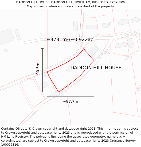 DADDON HILL HOUSE, DADDON HILL, NORTHAM, BIDEFORD, EX39 3PW: Plot and title map